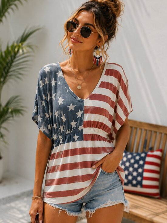 VENUS Tops - VENUS American Flag Boho Tunic Top Patriotic Summer Shirt Size M